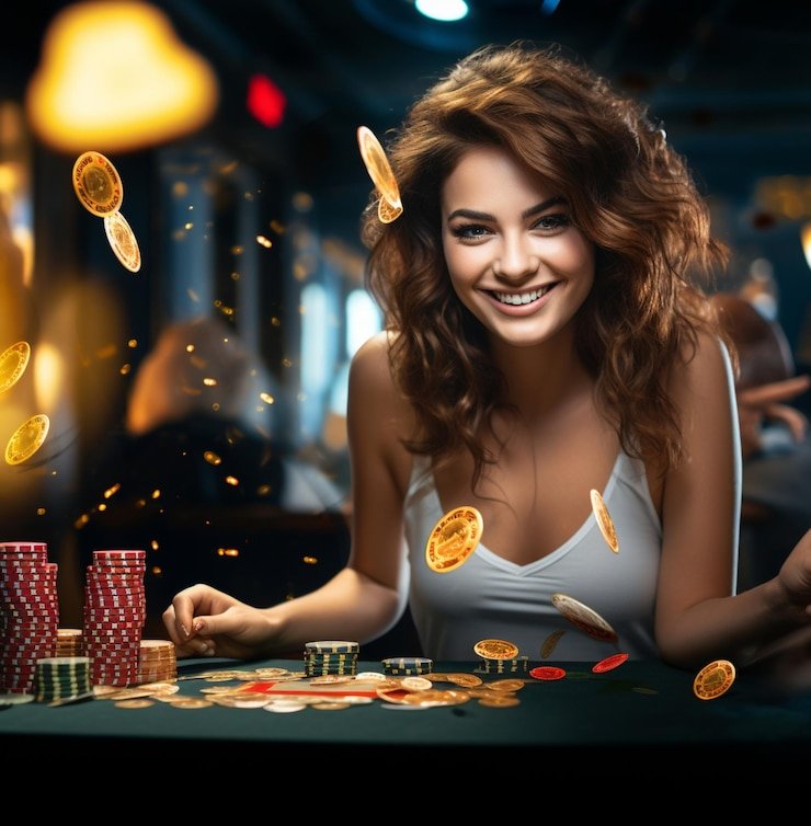 Meja permainan blackjack dengan chip dan kartu siap dipakai oleh pemain